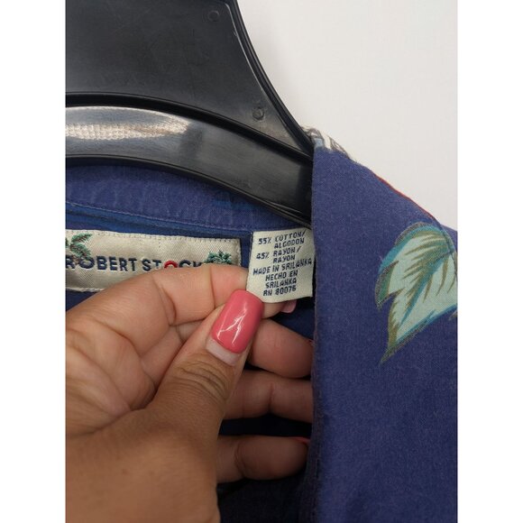 Vintage Robert Stock Hawaiian Button Up Shirt Men Size L Floral Automobile Retro - Picture 8 of 9